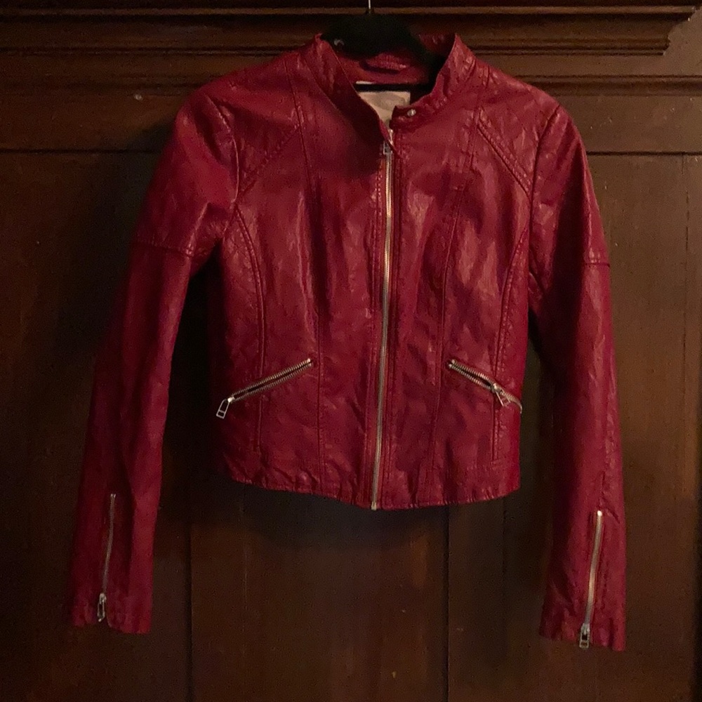 Red PU Leather Moto jacket